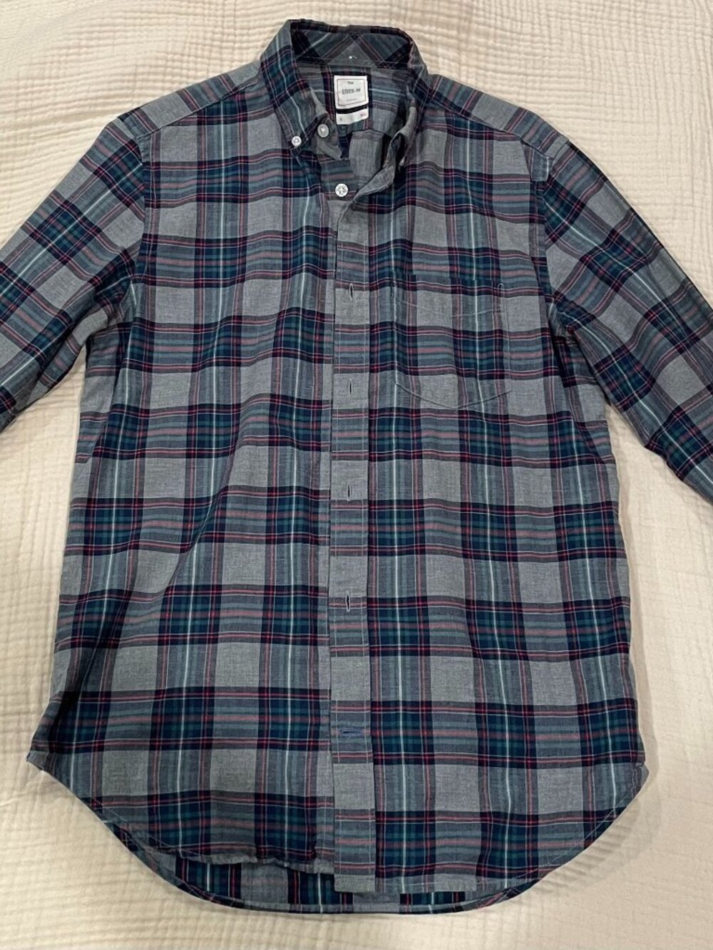Gap Men's Small "Lived-In" Button Down Plaid Shirt - Gray, Navy, Red, Green